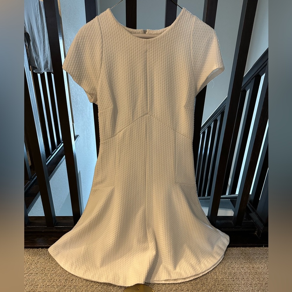 Banana Republic Textured Knit Mini Fit and Flare Short Sleeve White Dress